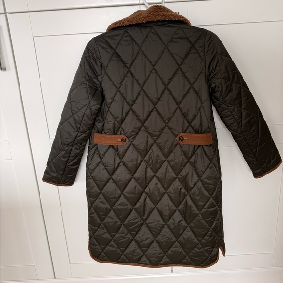 Barbour | Quilted Long Coat with Contrast Collar - Dark Green - Picture 2 of 7